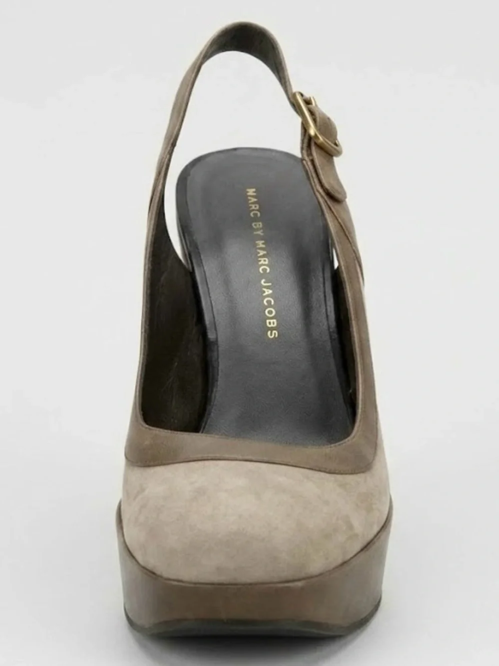 Marc Jacobs Taupe Suede Leather Slingback Platform Wedge Heels EU 39.5 US 9 Y2K